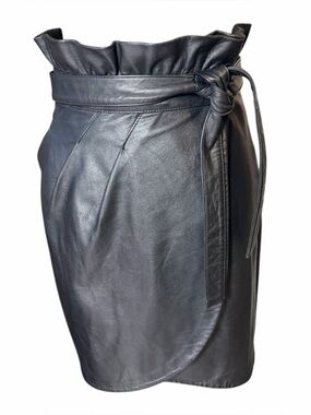 ba&sh Luna Black Leather Wrap Skirt Paperbag Waist Size 6